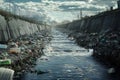 Drowned in Plastic, A River Choked by Pollution Royalty Free Stock Photo
