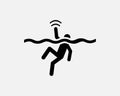 Drowning Icon Person Drown Drowned Man Calling Wave for Help Black White Silhouette Symbol Sign Graphic Clipart Artwork Vector