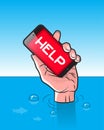 Drowning man with Smartphone in Hand