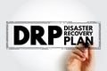 DRP Disaster Recovery Plan - document created by an organization that contains detailed instructions on how to respond to