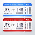 Vector illustration modern, realistic airline ticket design with flight time, destination and passenger name. Airplane tickets. Bo Royalty Free Stock Photo