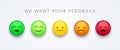 Vector illustration user experience feedback concept different mood smiley emoticons emoji icon positive, neutral and negative.