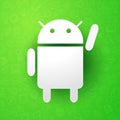 Vector illustration android icon with cool roboter, programming and mobile software sign with detail green pattern in the backgrou