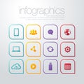 Vector colorful flat thin line icons modern design style, set of seo service symbols, website search engine, web analytics and int Royalty Free Stock Photo