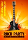 Vector Illustration Rock Concert Party Flyer Or Poster Design Template With Guitar