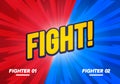 Vector illustration Versus And Fight Background Poster In Comic Style. Blue vs Red Fighter.