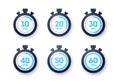 Vector Illustration 10 - 60 minutes Stopwatch Icon Collection. Flat Design Timer Set.