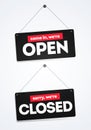 Vector Illustration Come In We re Open, Sorry We Are Closed Door Signs Stickers Royalty Free Stock Photo