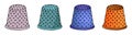 Set of four hand drawn doodle sewing thimbles in different color versions