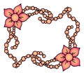 Hand drawn floral frame with two flowers and pearls in doodle style Royalty Free Stock Photo