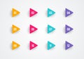 Super set arrow bullet point triangle flags on white background with colorful gradient. Markers with number 1 to 12. Modern vector