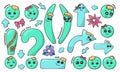 Set of hand drawn cute smiling kawaii punctuation marks in doodle style