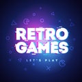 Vector Illustration Retro Games Neon Sign. Game Logo With Glitch Effect.