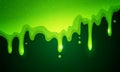 Vector illustration of dribble slime. Flowing green sticky liquid on dark background.
