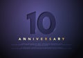 Vector illustration celebrating 10th anniversary logo, with golden letters on dark luxury background.