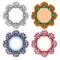 Set of hand drawn cute cartoon frames with textile frills, pearls and beads Royalty Free Stock Photo