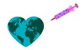 Heart shaped earth with medical syringe. Virus infection of the planet.
