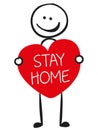 Stick figure with red heart and message Stay home Royalty Free Stock Photo