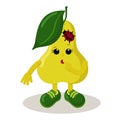 Cute thoughtful or surprised pear with ladybug and sneakers emoticon
