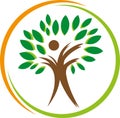 Person as tree, sun and person, gardener logo, life logo, naturopath logo, wellness logo Royalty Free Stock Photo