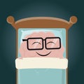 Funny cartoon brain sleeping in bed