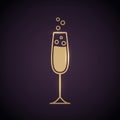 Vector Illustration Golden Champagne Glass Icon On Dark Background