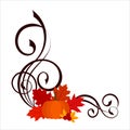 Decorative angle border with pumpkin, leaves, cranberry and swirl pattern