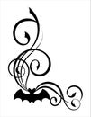Halloween angle border with bat silhouette and swirl pattern.