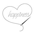 Silhouette of embroidered inscription `happiness` with interrupted contour and heart Royalty Free Stock Photo