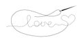 Silhouette of word `love` and heart with interrupted contour.