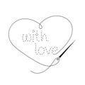 Silhouette of embroidered inscription `with love` with interrupted contour. Royalty Free Stock Photo