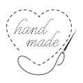 Silhouette of heart with interrupted contour and embroidered inscription `hand made` Royalty Free Stock Photo