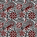 Tribal tattoo seamless pattern in maori style with turtle, sun or flower, leaf, moon and lizard on white background