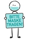 Stick figure with german translation for Wear Mask, Maske tragen and the german acronym for AHAL - Abstand, Hygiene, Alltagsmaske Royalty Free Stock Photo