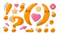 Set of cute smiling orange kawaii punctuation marks in doodle style.