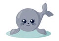 Funny cute kawaii fur seal with round body in flat design with shadows