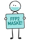 Stick figure with german translation for Wear FFP2 Mask, Maske tragen and the german acronym for AHAL - Abstand, Hygiene, Alltagsm