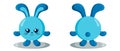 Funny cute kawaii hare with round body in flat design with shadows, front and back.