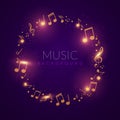 Vector Illustration Beautiful Shiny Music Circle. Golden Notes On Dark Background