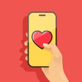 Vector Illustration Hand Holding Smartphone And Send Heart Royalty Free Stock Photo