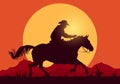 Vector Illustration Silhouette Of Western Cowboy Riding A Horse Royalty Free Stock Photo