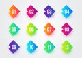 Twelve Colorful Square Shaped Bulletpoints