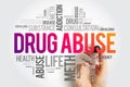 Drug Abuse - use of certain chemicals for the purpose of creating pleasurable effects on the brain, word cloud health concept