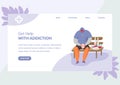 Drug addiction help concept, man with medications vector illustration website banner.