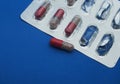 The drug in capsules. Capsules lie in plastic transparent packaging Royalty Free Stock Photo