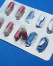 The drug in capsules. Capsules lie in plastic transparent packaging Royalty Free Stock Photo