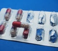 The drug in capsules. Capsules lie in plastic transparent packaging Royalty Free Stock Photo