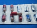 The drug in capsules. Capsules lie in plastic transparent packaging Royalty Free Stock Photo