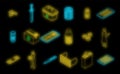 Drug delivery icons set vector neon Royalty Free Stock Photo