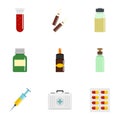 Drug forms icon set, flat style